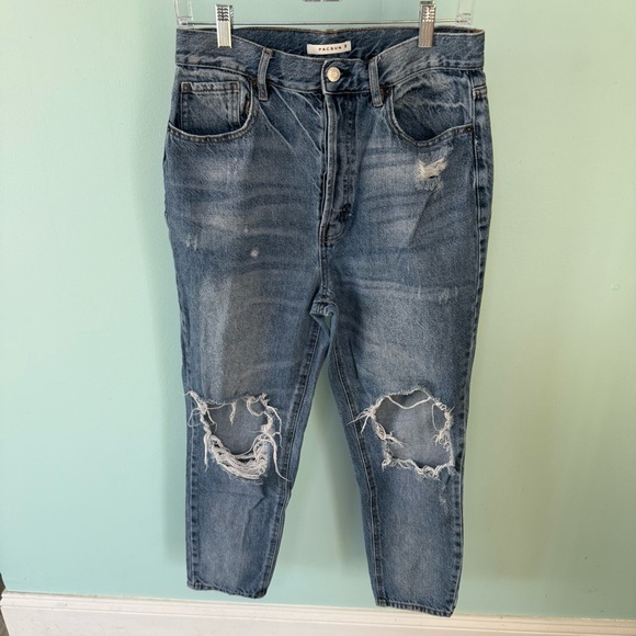 Pacsun Distressed Ultra High Rise Slim Blue Denim Jeans Size 29 - Picture 1 of 7